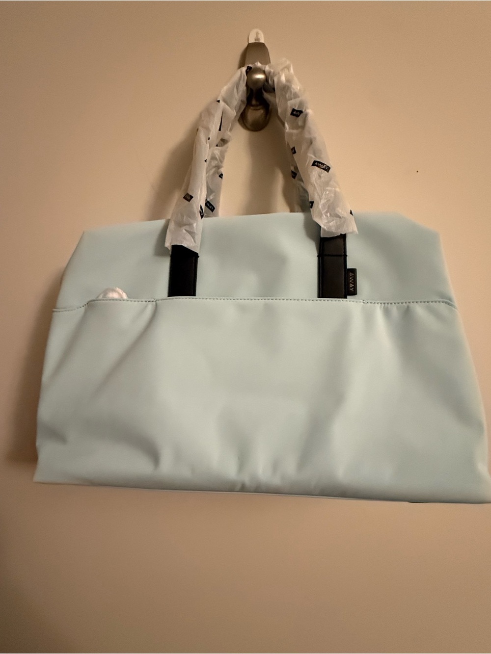 Away Light Aqua Tote with Black Handles